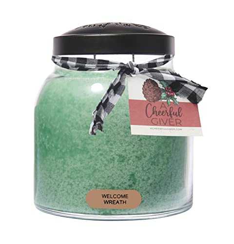 A Cheerful Giver - Welcome Wreath - 34oz Papa Scented Candle Jar - Keepers of the Light - 155 Hours of Burn Time, Candles Gifts for Women