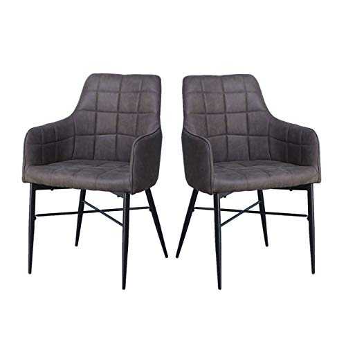 OFCASA Dining Chairs Set of 2 Grey Faux Leather Upholstered Accent Tub Chairs with Armrests Reception Armchair for Home Office Lounge
