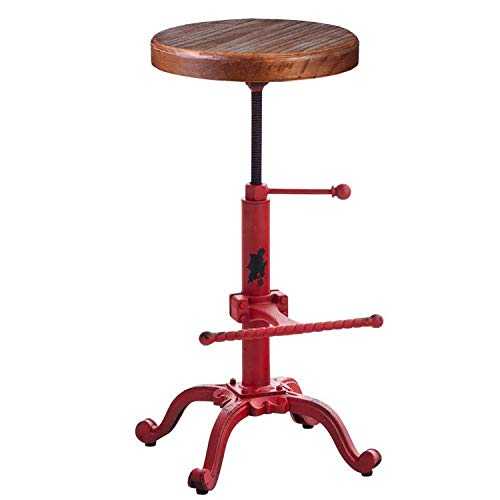 Topower Industrial Retro Vintage Farm Wooden Tractor Stool Kitchen Swivel Height Adjustable bar Stool (Antique Red)