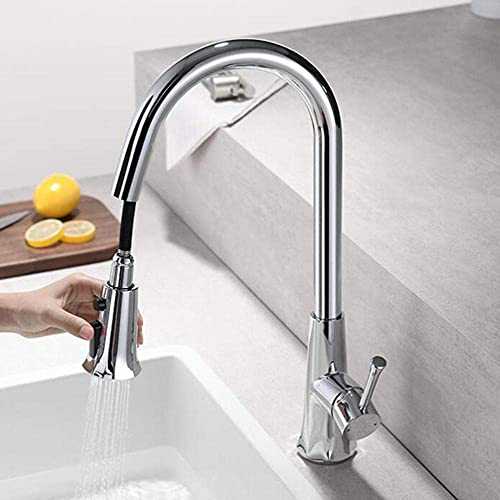 Kitchen Taps with Pull Out Spray Brass Kitchen Sink Faucet 360° Rotation 2 Modes Telescopic Faucet-Black (Chrome)
