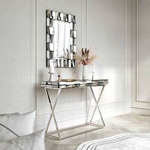 CARME Knightsbridge Collection - Grey Rectangle Wall Mirror - Grey Mirrored Console Table - Combo - Glass - Furniture - Bedroom - Hallway