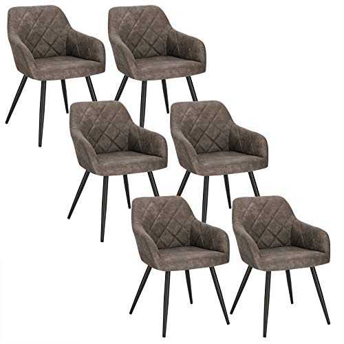 EUGAD Dining Room Chairs Set of 6 PCS Kitchen Side Chairs for Bedroom Living Room Grey Fabric Dining Chairs with Arms Rest, Back Support & Metal Legs, 0634BY-6
