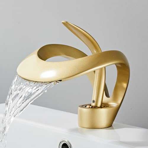 Waterfall Bathroom Tap Faucet Sink Tap 1 Hole Single Handle Modern Basin Mixer Tap Cold and Hot Water Elegant Design Water Tap for Sink (Gold)