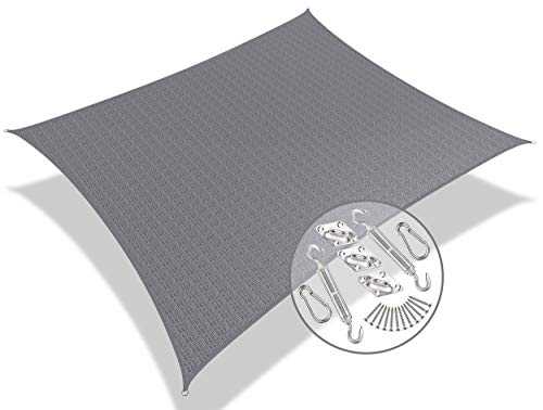VOUNOT Sun Shade Sail Rectangle 5m x 3m with Fixing Kit, 95% UV Block Breathable HDPE Awning, Sunscreen Canopy for Outdoor Garden Patio Lawn, Grey