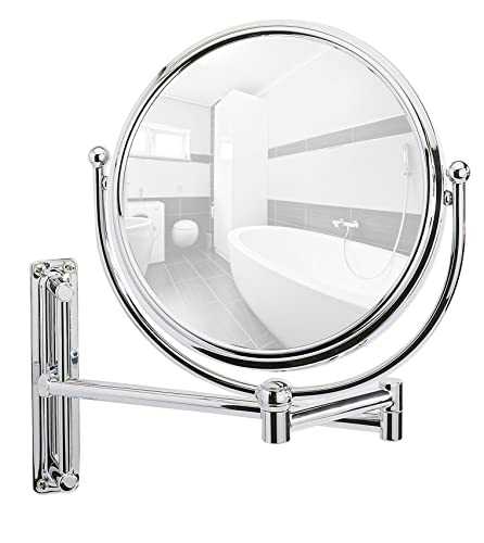 Deluxe Swivelling Arm Cosmetic Wall Mirror, 5-x magnification, Diam 20 cm, Chrome