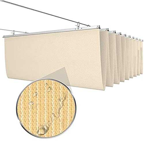 Shade Sails Extendable Wave Shade Cover, Slide Wire Retractable Shade, Pergola Shade Canopy, Filter Light Blackout Fabric Aluminum Alloy Hanging Rail For Roof, Coffee Shop Terrace,Beige-1x7m