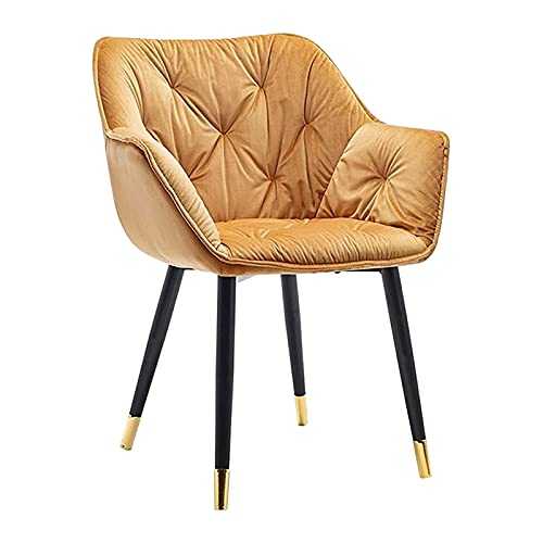 SJHQ 1 pcs Metal Legs Velvet Dining Chair, Modern High Back Padded Lounge Side Chair Kitchen Living Room Bedroom Armchair Kitchen Chairs (Color : Yellow, Size : Golden edging feet)