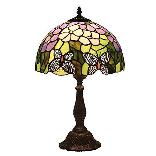 KX-YF Stained Glass Lamp Butterfly Stained Glass Table Lamp Antique Accent Lamp 12 Inch Diameter 19 Inch Height For Living Room Beside Bedroom (Color : Multi-colored, Size : EUR plug)