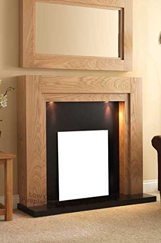 Oak Wood Surround Spotlights Black Hearth and Back Panel Wall Modern Electric Fire Fireplace Suite 48"