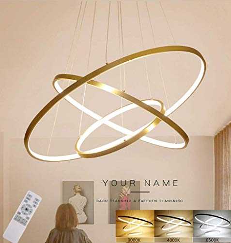 ZXM Modern LED Chandelier Dining Table LED 3-Ring LED Dimmable Remote Control Hanging Lamp Living Room Ceiling Lamp Bedroom Height Understandable,Gold,80+60+40CM(113W)