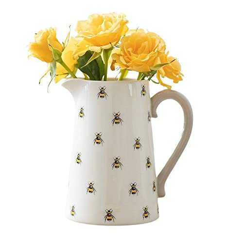 Bee Flower Vase Jug, Flower Vase Jug, Ceramic Flower Pitcher Vase Jug with Handle, Decorative Bee Artificial Flowers Jug for Home Decor, Gifts for your loved on Birthday