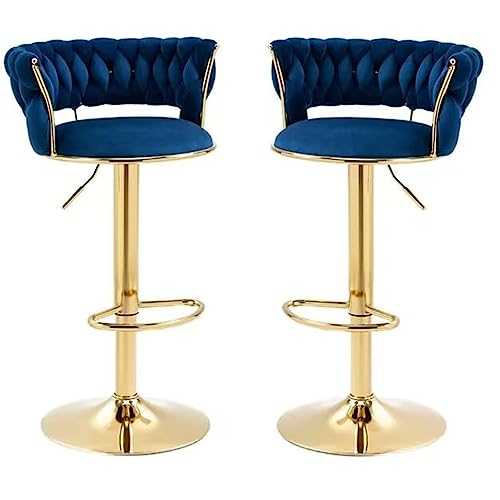 Velvet Bar Stools Set Of 2, Swivel Counter Height Barstools Woven Modern Adjustable Gold Bar Stools With Backs Gold Metal Tall Kitchen Chairs For Bar Pub Cafe With Footrest ( Color : /Dark Blue )
