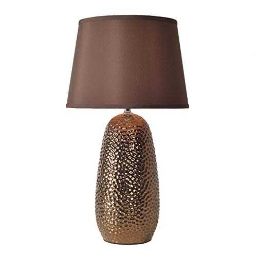 YUHUAWF Bedside Lamp Rustic Table Lamp Hammered Textured Ceramics Oatmeal Linen Drum Shade Bedside Table Lamp for Living Room Family Bedroom Bedside Nightstand Dimmable