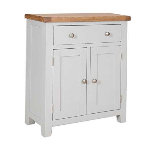 Classically Modern Dorset French Grey Painted Oak Pine 2 Door Slim Sideboard Hall Cupboard Cabinet Living Room Furniture