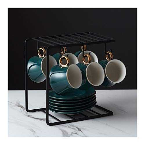 zlw-shop Ceramic mug Ceramics Cup Saucer Set Porcelain Tea Cup Set Coffee Cup Saucer Set 7.4 Oz China Tea Cup with Display Stand, Set of 6 porcelain cup (Color : Dark green)