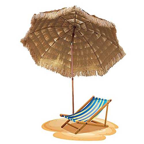 Yeanee 7.9Ft/9.9Ft Thatch Patio Tiki Umbrella Tilting Garden Parasol,UV 50+ Protection Tropical Hawaiian Hula Portable Beach Umbrella,8 Rib