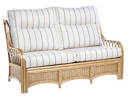 Desser Vale 3 Seater Conservatory Furniture Cane Sofa Fully Assembled – Light Oak Wicker Natural Rattan with UK Manufactured Cushions in Linen Taupe Fabric – Settee Dimensions: H100cm x W162cm x D87cm