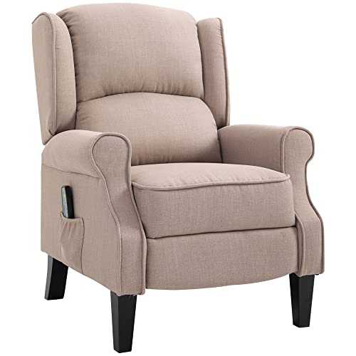 HOMCOM Heated Massage Reclining Armchair Thick Sponge Padded Linen Upholstery Metal Wood Frame Home Luxury Relaxation Beige