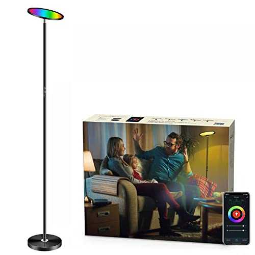 Torkase 66 in. Smart Sky LED Torchiere Floor Lamp Works with Alexa Google Home, Dimmable Color Changing, 2000LM Super Bright, App & Touch Control for Living Room Bedroom Office Reading & Decor-Black