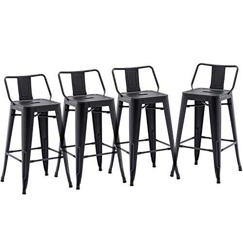 HAOBO Home 24" Low Back Metal Counter Stool Height Bar Stools [Set of 4] for Indoor/Outdoor Barstools, Matte Black