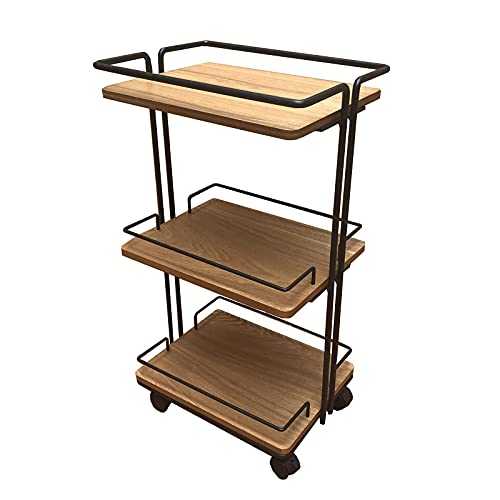 GAXQFEI Industrial Style Sofa Tables,Farmhouse Living Room Shelf 3 Tier Flower Stand Display Side Table Bedroom Storage Shelf Bathroom Trolley Removable Storage Trolley,Wood Colour,45.5*39.5*79.5Cm