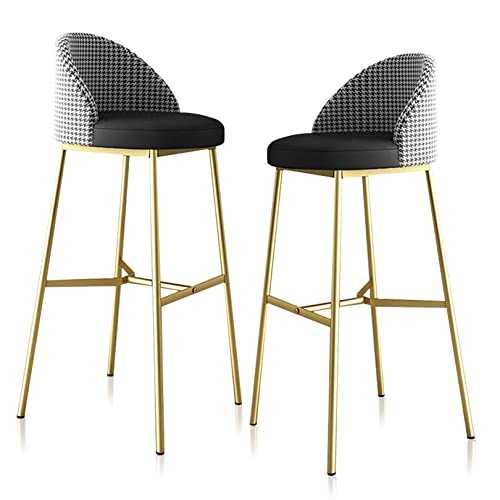 LOUFOU PU Leather Counter Stools Set of 2 - Upholstery Barstools with Back and Gold Footrest Bar Stools Counter High Stools for Kitchen Island, Seat Height 65/75cm