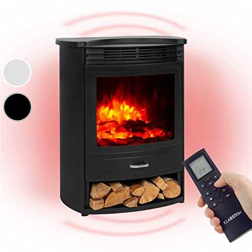 Klarstein Bormio - Electric Fire, Electric Fireplace, Electric Fire Place, 2 Settings: 950/1900 W, Weekly Timer, Open Window Detection, Flame Effects, Logs Storage, Remote - 49x55x35 cm , Black