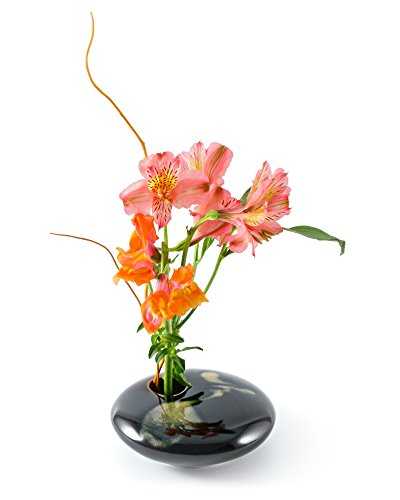 Georgetown Pottery Small Round Ikebana Flower Vase, Black Wave
