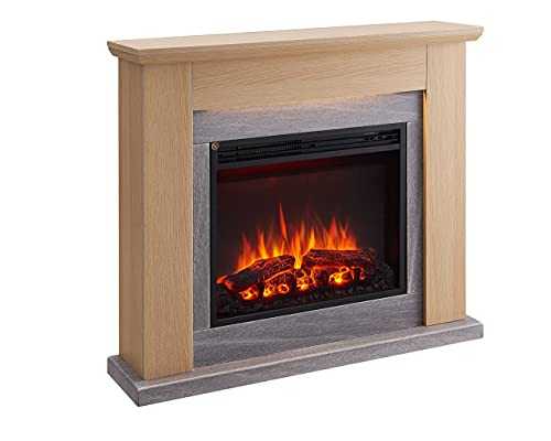 FLAMME Mardella Electric Fireplace Suite 29" 1 and 2 kW Firebox Insert and Surround with Remote Control (Natural Oak)