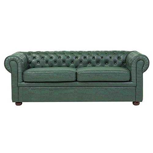 Beliani Classic Chesterfield Sofa Button Tufted 3 Seater Air Leather Green Chesterfield