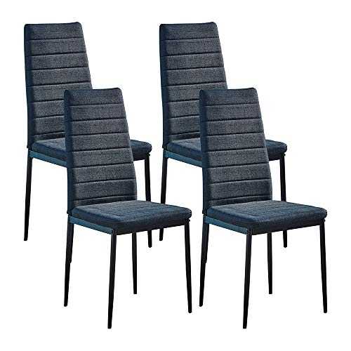 Set of 4 Black Linen Dining Chairs High Back with Metal Legs for Dining Room Kitchen, Side Chairs for Restaurant Office Meeting Home/Commercial (Linen Black, 4)