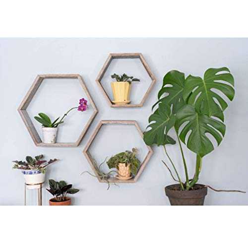 BarnwoodUSA Rustic Shelves, Hexagon Floating Wood Shadowbox, Home Decor, Set of 3 (Natural Weathered Gray)