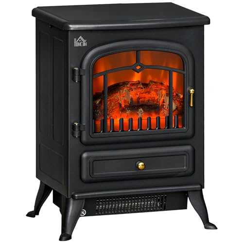 HOMCOM Freestanding Electric Fire Place Indoor Heater Glass View Log Wood Burning Effect Flame Portable Fireplace Stove 1800W MAX