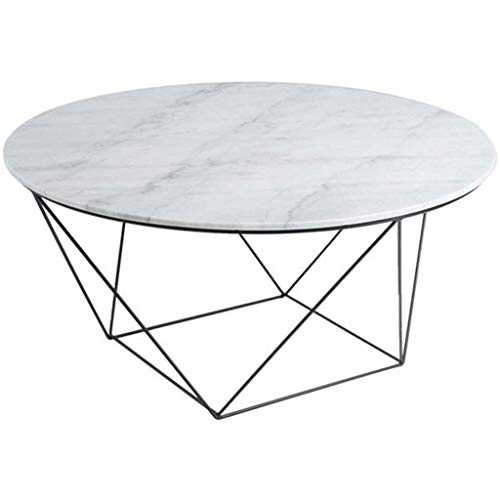 WSHFHDLC coffee table End Tables Round Coffee Table Contemporary Cocktail Table Sofa Side Table for Living Room and Office White Natural Marble Table Top and Black X Metal Base small coffee tables