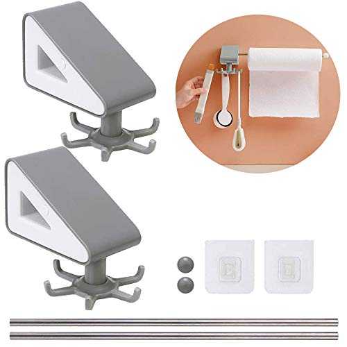 2 Pcs Wall Mounted Utensils Hanger, Adjustable Rotating Hooks Space Saving Kitchen Rack Wall Hooks 6 Claws Waterproof Punch-free for Spoon Cutting Board Pot Pan Dishcloth
