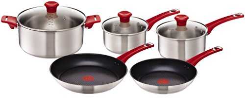 Tefal Jamie Oliver H801S5 mainstream and pot set 5 pieces pan with non-stick coating starter set, stainless steel, red