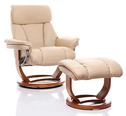 The Premium Genuine Leather Swivel Recliner Chair & Footstool In Cream (Mars/Mars)