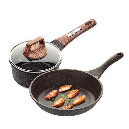 Lisansang Pot Pan Sets Non-Stick Cookware Set,Frying Pan And Saucepan Set,Aluminium With Easy Clean Non-Stick Ceramic Coating, 2 Piece The Durable Hard (Color : Black, Size : Free size)