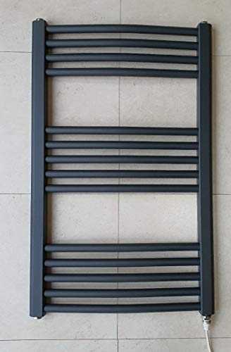 Greenedhouse 500w x 800h Anthracite Electric Curved Heated Towel Rail Bathroom Radiator