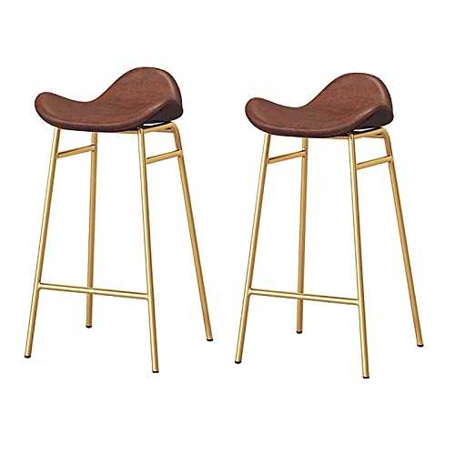 Lwjjby Barstool Bar Stool Set Of 2, Iron Art Counter Bar Chair, Modern Leather BarStools, For Dining Room/Home Bar/Kitchen, Black/White (Color : Brown, Size : 2 pcs)