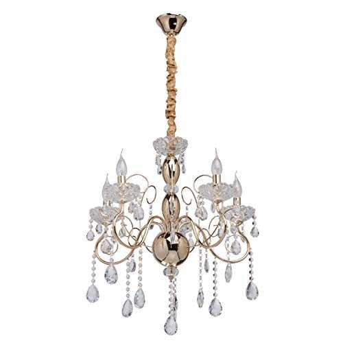 MW-Light 373011205 Crystal Chandelier Gold Metal Traditional or Modern Style Living Room, Dining Room 5 x 40W E14 excl