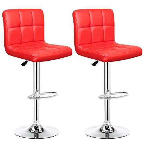 IntimaTe WM Heart Bar Stools Set of 2, Faux Leather Modern Square Kitchen Chairs With Back (Red)