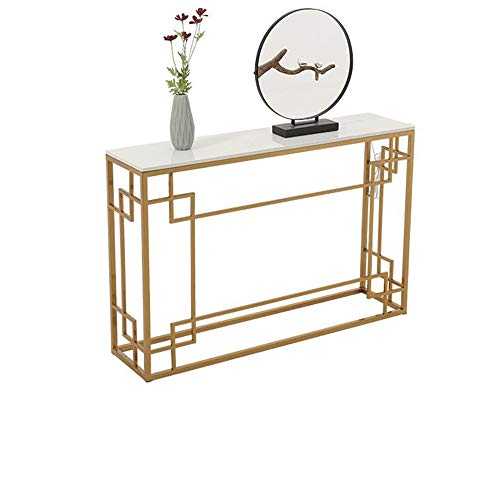 JIAYUAN Table Gold Coast Faux Marble Console Table, Multipurpose Sofa Side Table with LED Display Decorative Objects, Pictures, Photos for,entryway or Hallway. Family Room 31×11.8×29.5in