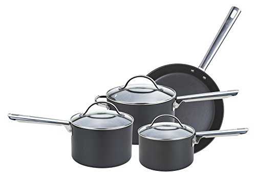 Anolon Professional Saucepans and Frypan Set of 4 - 16, 18, 20cm sauce pans and 30cm frying pan - Premium Non Stick Glass lids - Hard Anodised cookware
