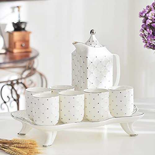 Mug Coffee Gift 8Pcs Luxury White Porcelain Coffee Or Tea Set with Gold Dots Ceramic Teapot Storage Tray Kitchen Tableware Home Collection Decor