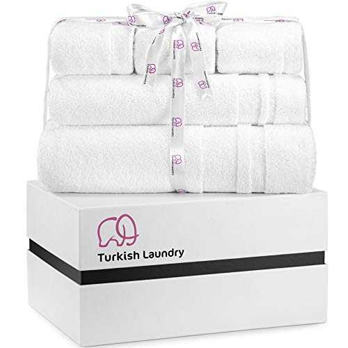 Turkish Laundry Luxury Bath Towel Set, Soft, Thick & Absorbent, 100% Organic Combed Turkish Cotton, 850 GSM, White (5 Piece Home & Bath Set)