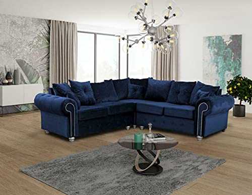 HHI - Corner sofas & couches - Luxurious Large BLUE PLUSH Fabric CORNER Sofa- Scatter back Cushions - Modern L Shaped Corner Sofa 230 X 230 cm (BLUE PLUSH Fabric Corner Sofa)