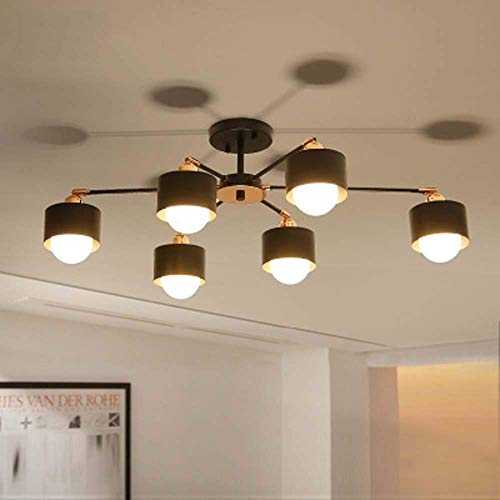 YANQING Durable Modern Minimalist Small Cylindrical Plated Wrought Iron Living Room Dining Room Study Bedroom Adjustable 6 Ceiling Light Tricolor Light Illuminate Life (Color : Black),Colour:Black
