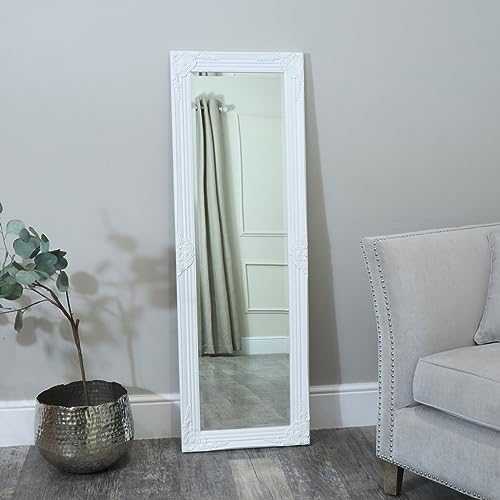 Melody Maison Tall/Long White Ornate Wall/Leaner Mirror 47cm x 142cm