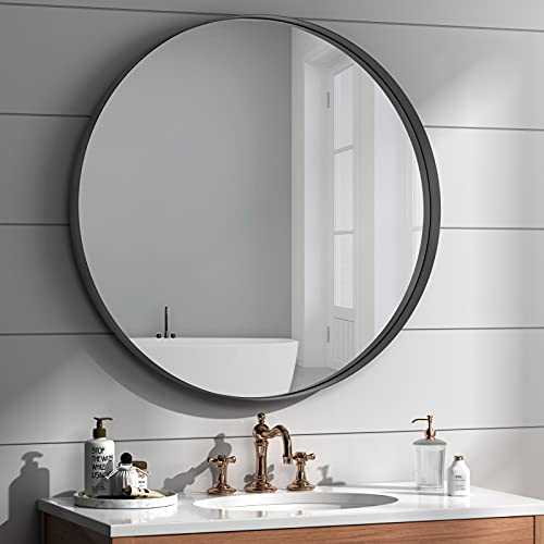 NXHOME Circle Metal-Frame Wall Mirror - Bathroom Decorative Wall Mounted Round Mirror 32 Inches Black Vanity Mirror for Living Room Entryway Bedroom